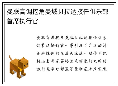 曼联高调挖角曼城贝拉达接任俱乐部首席执行官